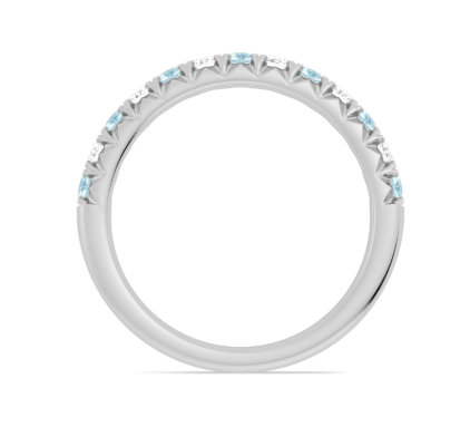 14K White Gold Alternating Aquamarine & Diamond Fishtail Anniversary Band