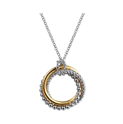 Sterling Silver & 14K YG  Bujukan Twisted Rope Multi Circle Pendant Necklace by Gabriel