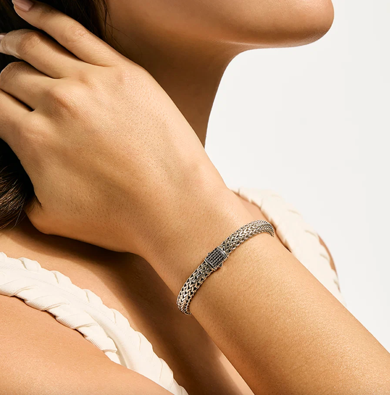 Sterling Silver Icon 6.5mm Bracelet with Treated Black Sapphire Clasp by John Hardy