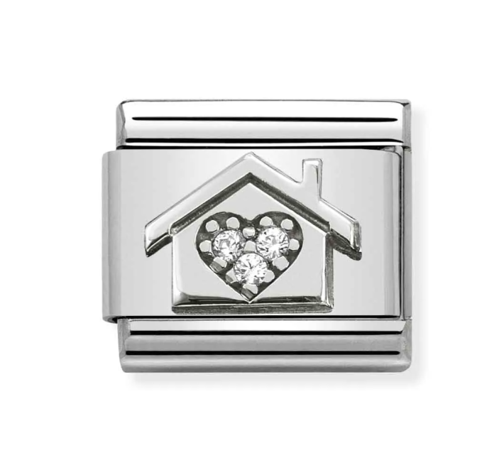 Stainless Steel & Sterling Silver Home Heart Charm with CZ