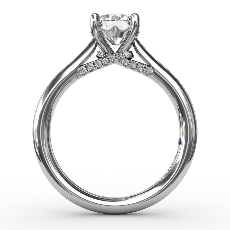 14K WG Round Solitaire Semi-Mount with Diamond Cross Bridge by Fana