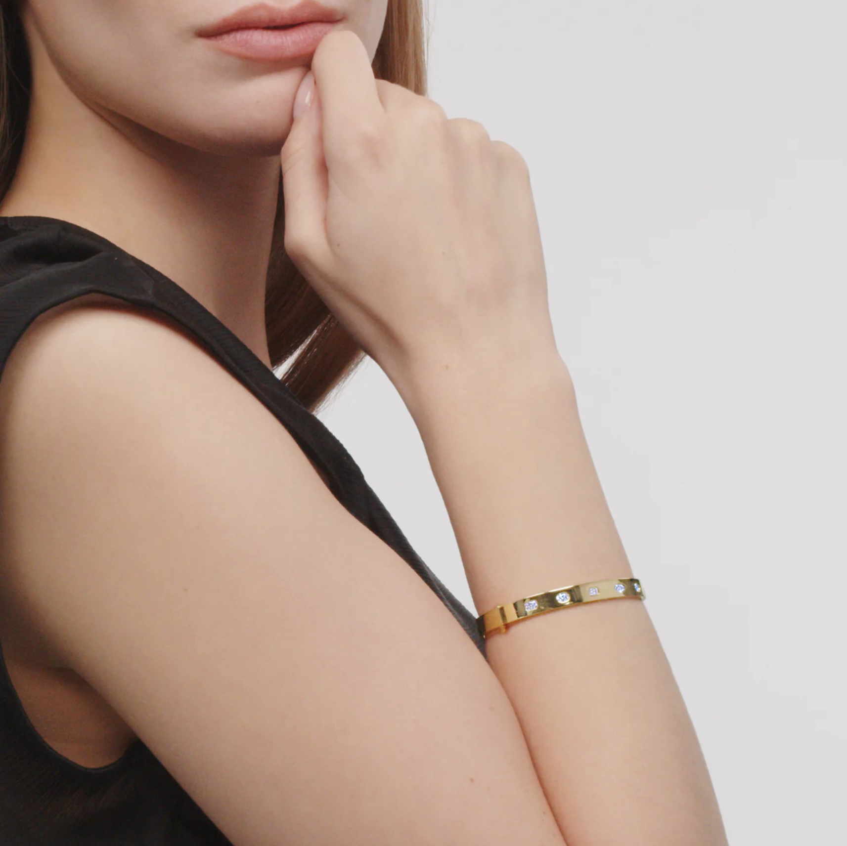 18K Yellow Gold Slim Stackable Mixed Shape Diamond Bangle by KWIAT