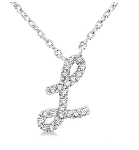 10K WG Diamond Script Initial L Pendant