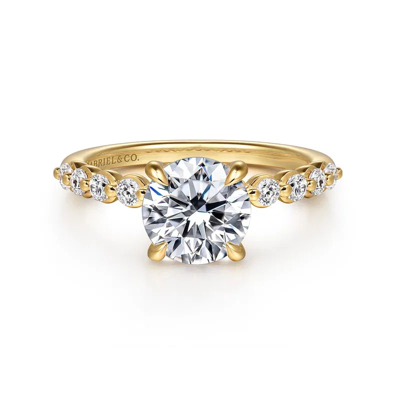 14K YG "Kim" Round Diamond Shared Prong Semi-Mount by Gabriel NY Main image