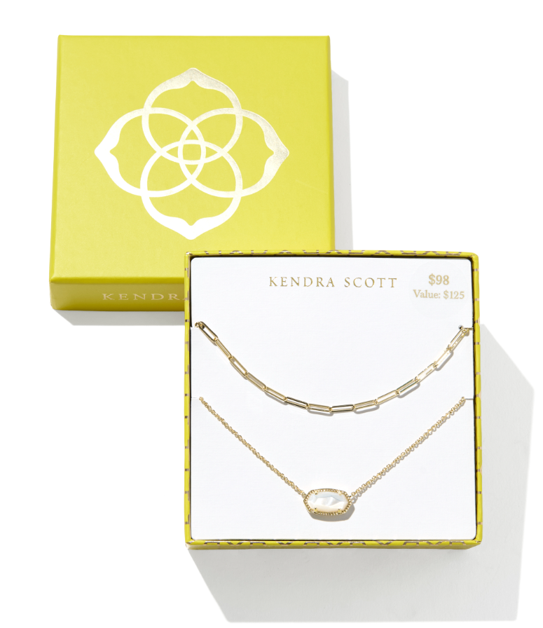 Gold Plated Elisa & Courtney Necklace Gift Set in Ivory Mother of Pearl