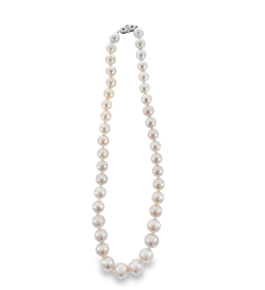 14K White Gold 9.3-11.9mm Graduated Freshwater Pearl Strand