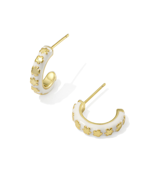 Gold Plated Jane Huggie Earring in White Enamel by Kendra Scott