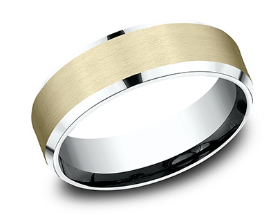 14K Two-Tone "The Rockwell" Sating Bevel Edge Light Comfort Fit Band by Benchmark Main image