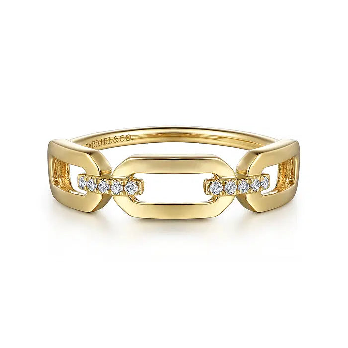 14K YG Diamond Link Chain Ring by Gabriel NY
