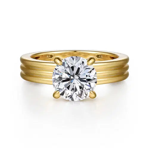 14K YG .07cttw Dia Wide Polished Solitaire Semi-Mount w Hidden Halo by Gabriel NY Main image