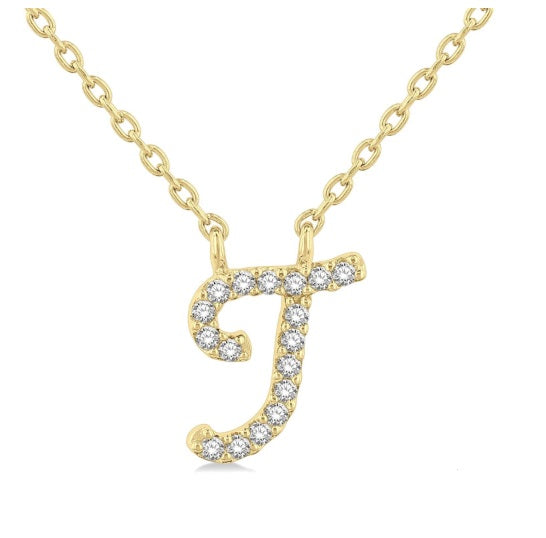 10K YG .05cttw Dia Script Initial T Pendant