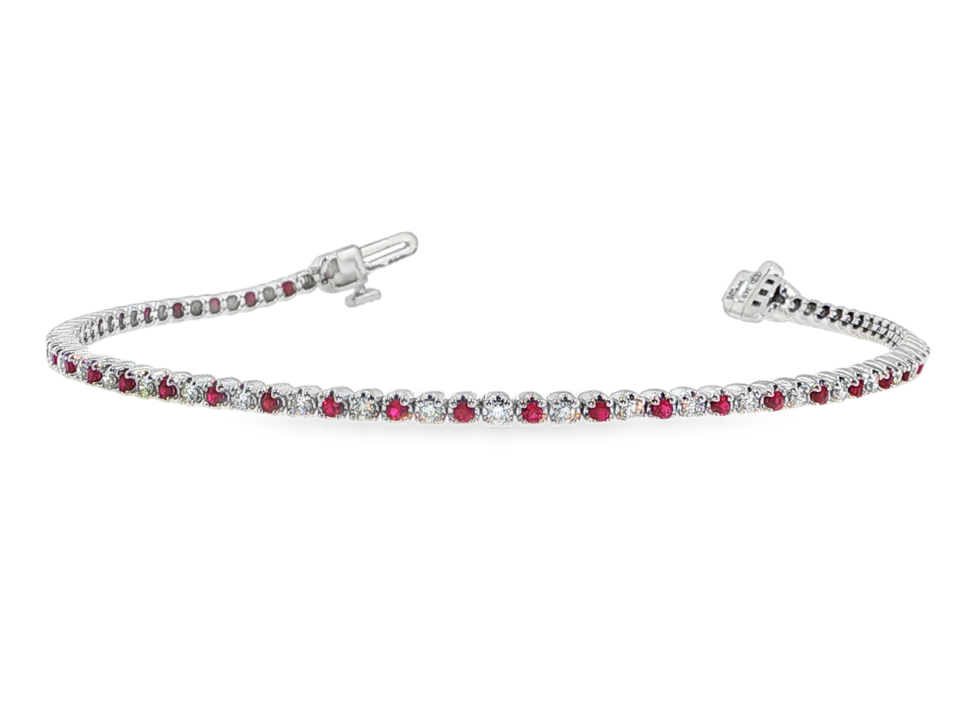 14K White Gold Alternating Diamond & Ruby Petite Tennis Bracelet Main image