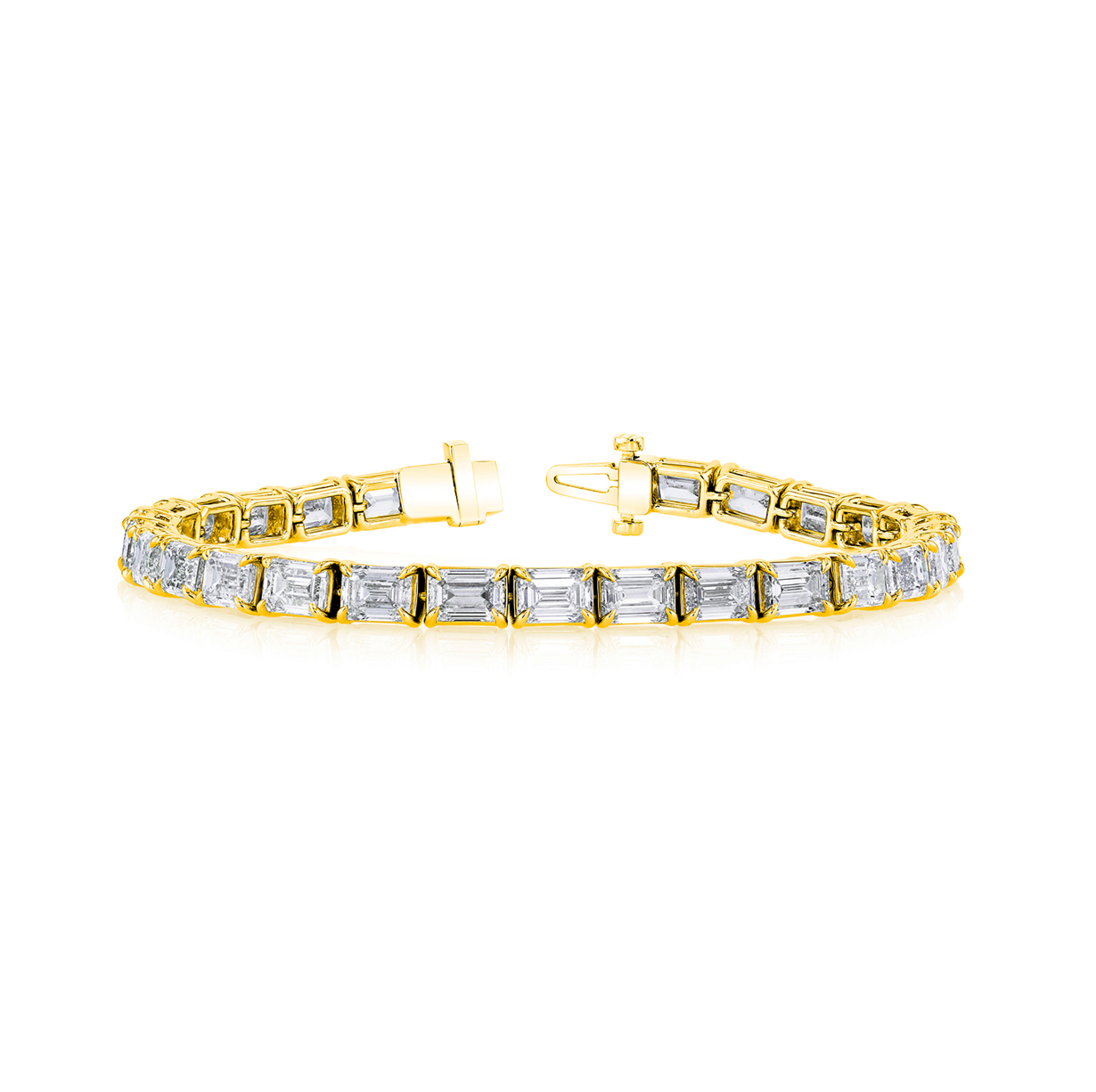 18K Yellow Gold Emerald Cut Diamond East-West Tennis Bracelet by Joshua J