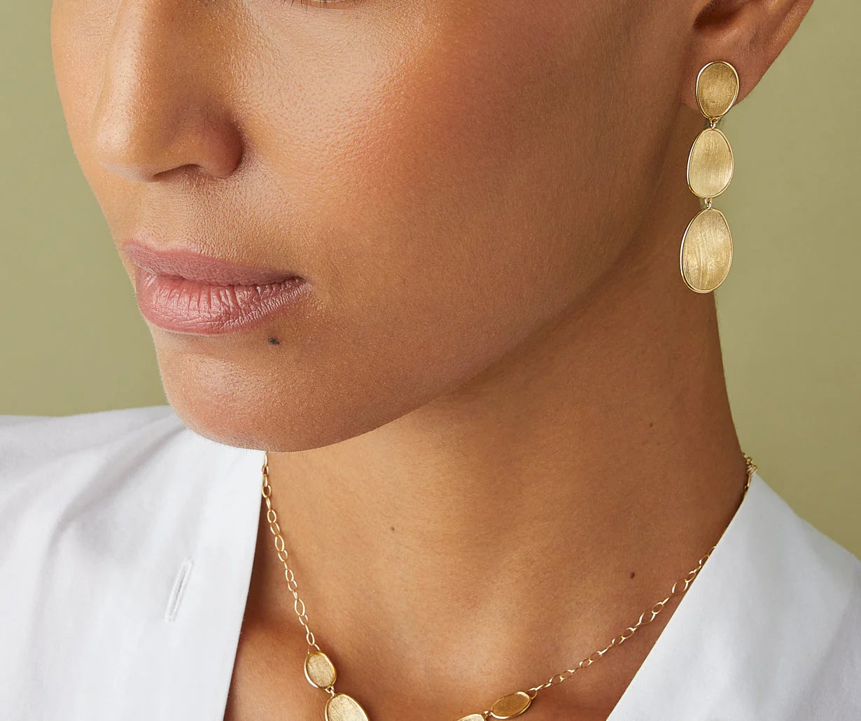 18K YG Lunaria Large Three-Drop Earrings by Marco Bicego