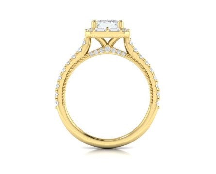 14K YG Emerald Cut Diamond Art Deco Inspired Halo Semi-Mount by Vlora