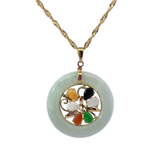 18K 18" Twist Chain with Treated Jade Circle Medallion in 14K *Estate Item, Sold As Is, Final Sale* Main image