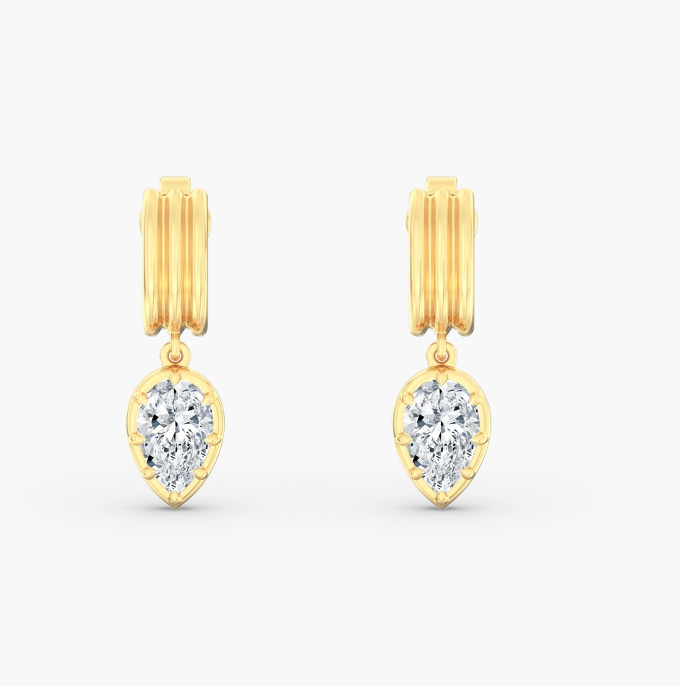 14K Yellow Gold Pear Lab Diamond Drop Huggies by Everlee Main image