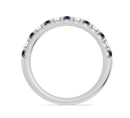 14K White Gold Alternating Amethyst & Diamond Fishtail Anniversary Band Secondary image