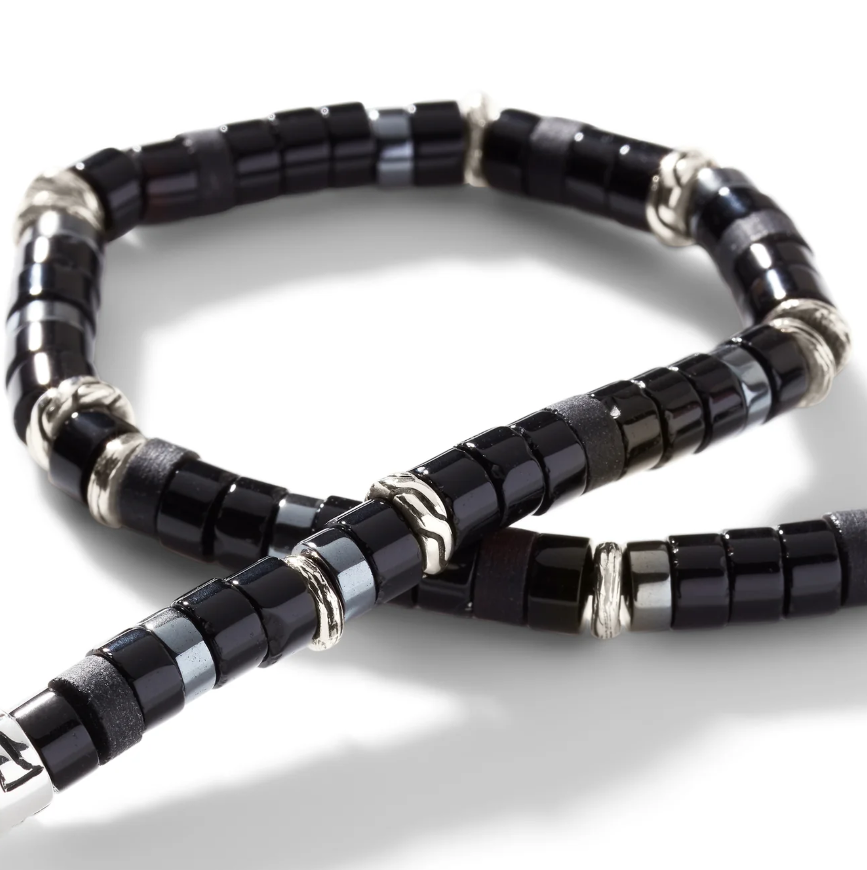 Sterling Silver & Treated Black Onyx Heishi 4mm Bracelet with Hematite by John Hardy