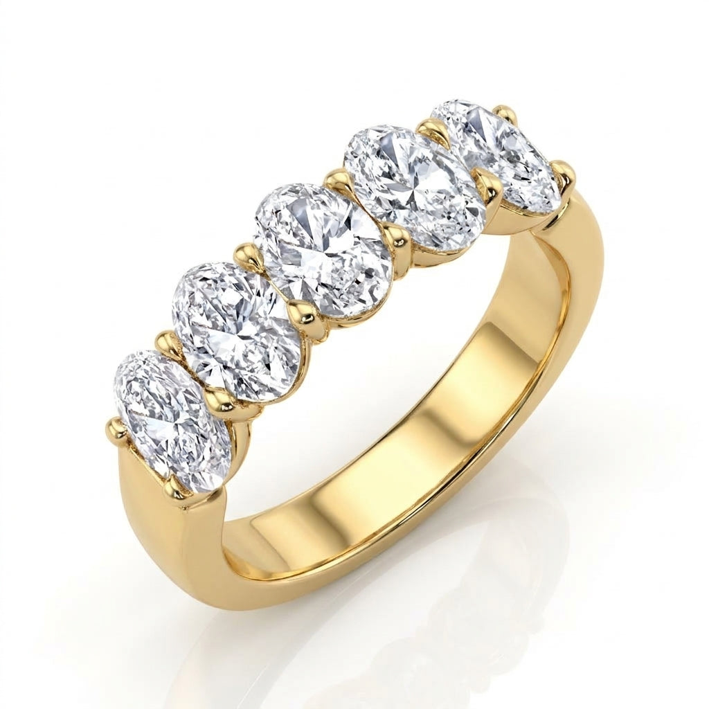 18K Yellow Gold 2cttw Diamond 5-Stone Oval Buttercup Anniversary Band by Joshua J