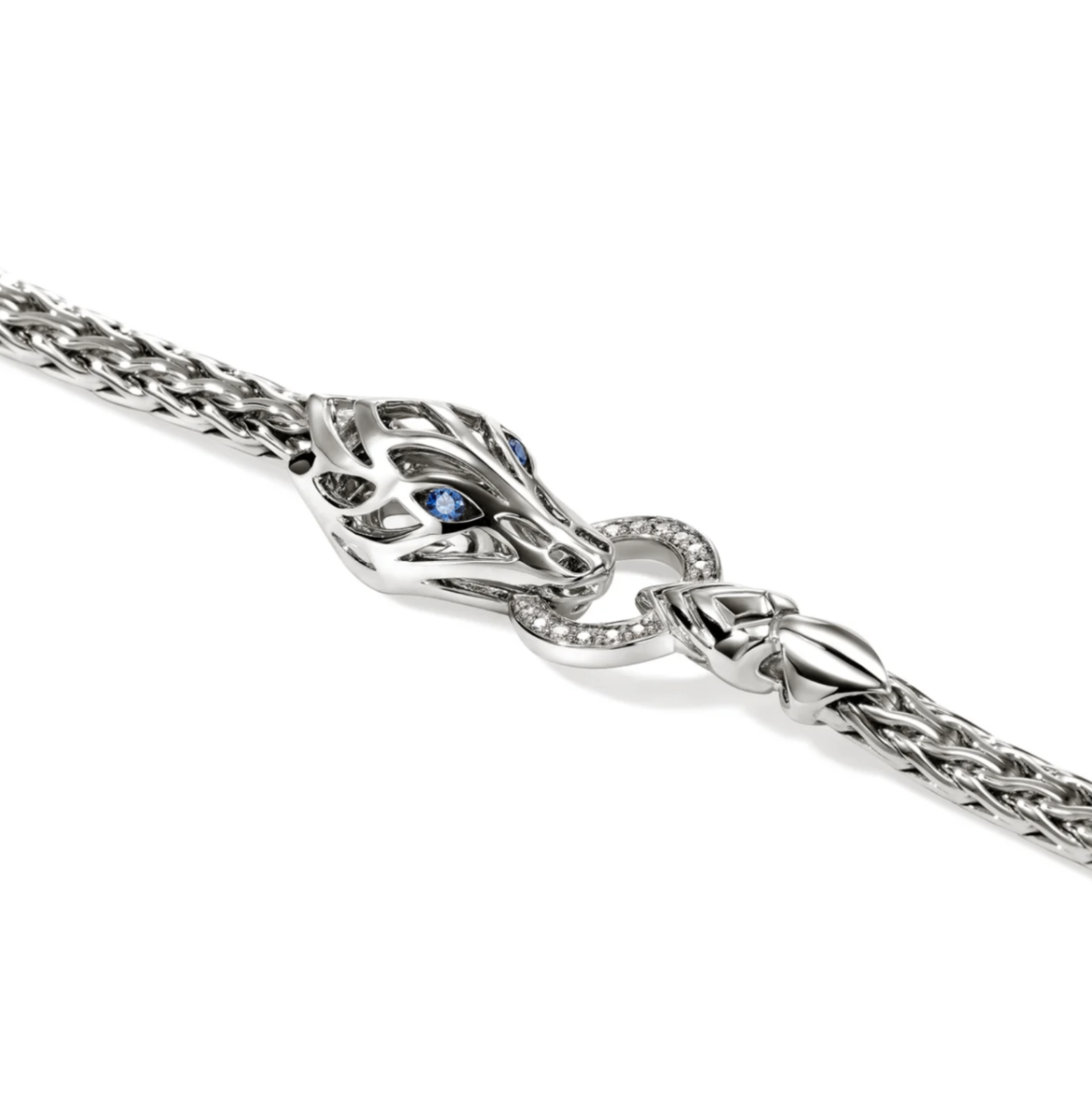 Sterling Silver Modern Naga Dragon Diamond Pave Bracelet with Sapphire by John Hardy