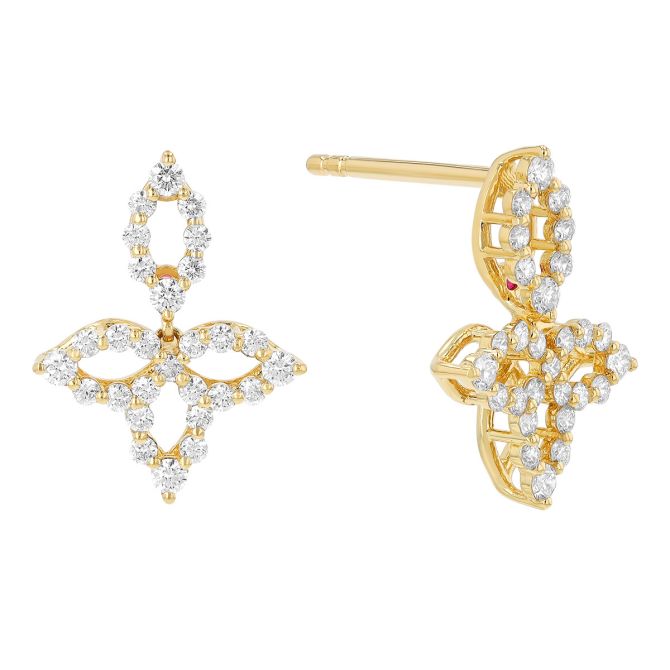 18K YG Princess Diamond Flower Petal Drop Earrings by Roberto Coin Secondary image