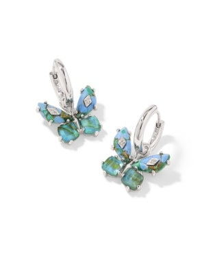 Bianca Rhodium Plated Butterfly Huggies in Bright Aqua Mix by Kendra Scott Main image