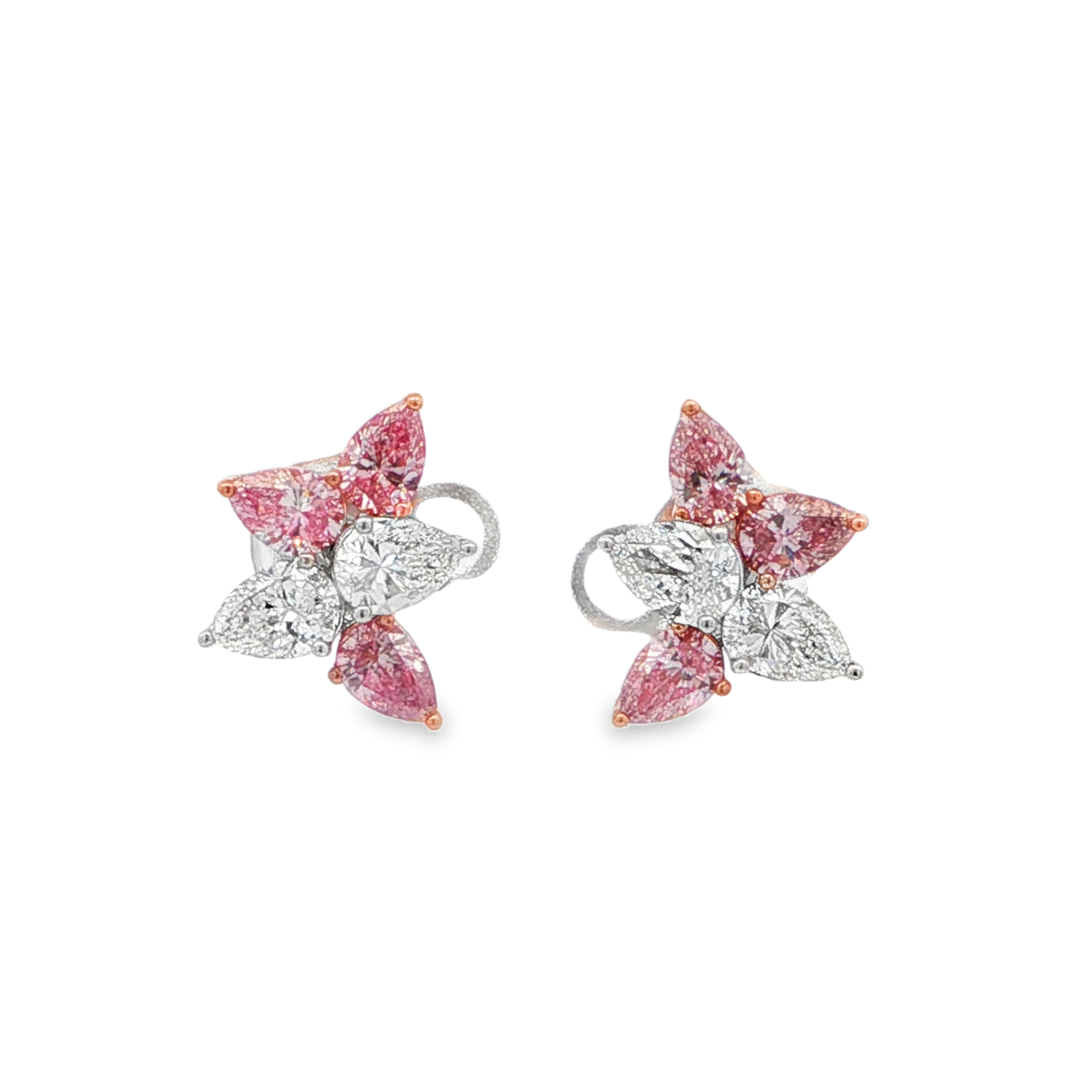 18K W/RG Pear Cluster Pink Diamond Stud Earrings