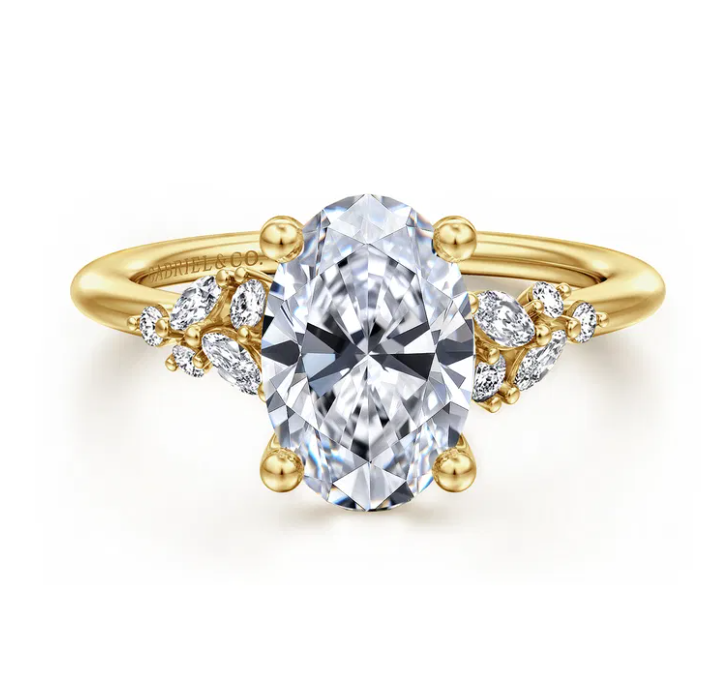 14K Yellow Gold "Meera" Oval Diamond Cluster Sides Semi-Mount by Gabriel NY