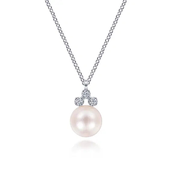 14K White Gold Diamond and Pearl Pendant Necklace by Gabriel NY Main image