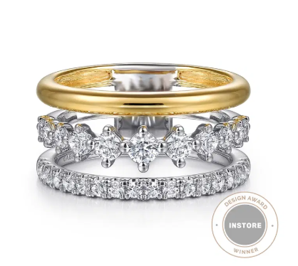 14K White & Yellow Gold Graduating Diamond Easy Stackable Ring by Gabriel