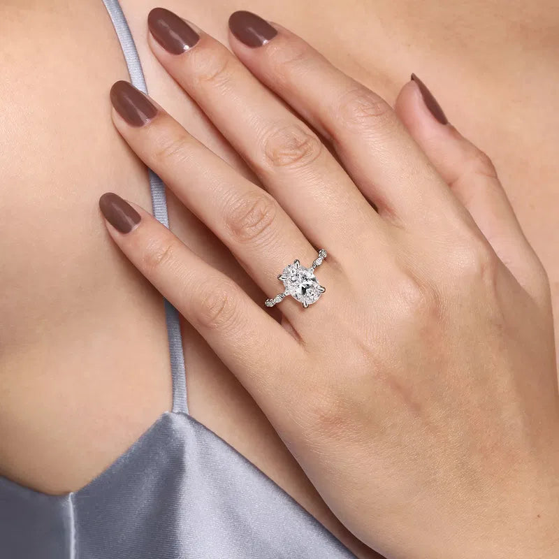 14K WG "Adeena" Oval & Marquise Shared Prong Diamond Hidden Halo Semi-Mount by Gabriel NY