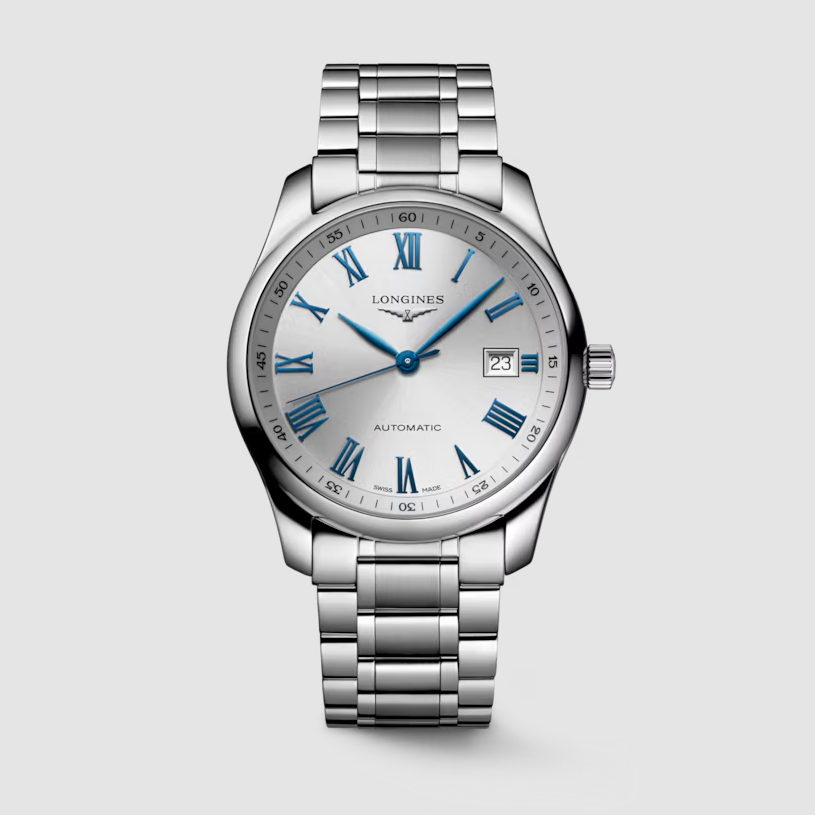 Longines Master 40mm Watch with Opaline Ivory Dial & Blue Roman Numeral Markers