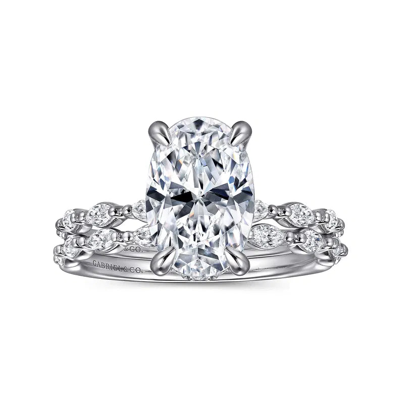 14K WG "Adeena" Oval & Marquise Shared Prong Diamond Hidden Halo Semi-Mount by Gabriel NY