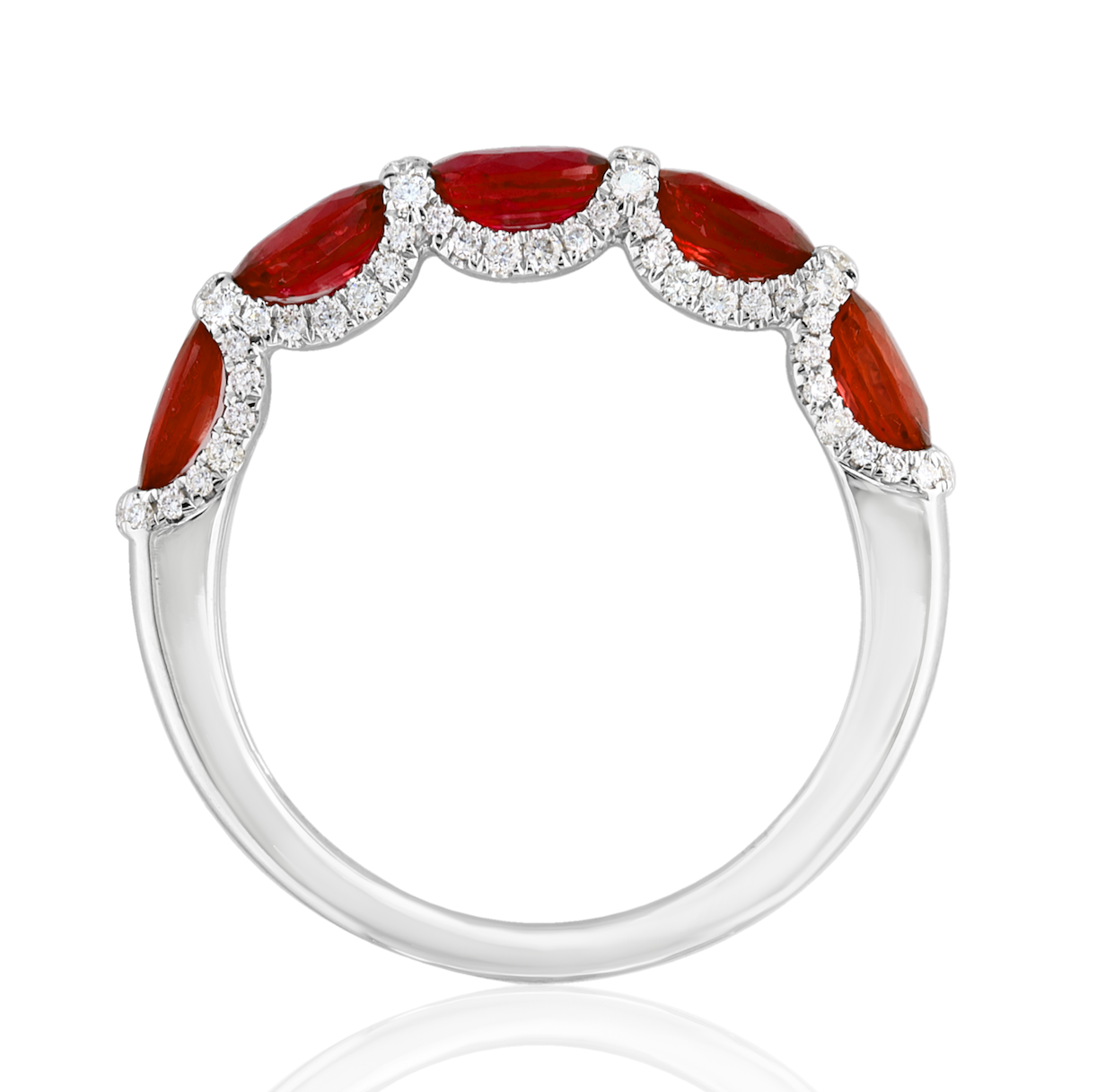 18K WG Oval Ruby & Pave Diamond U-Prong 5-Stone Band