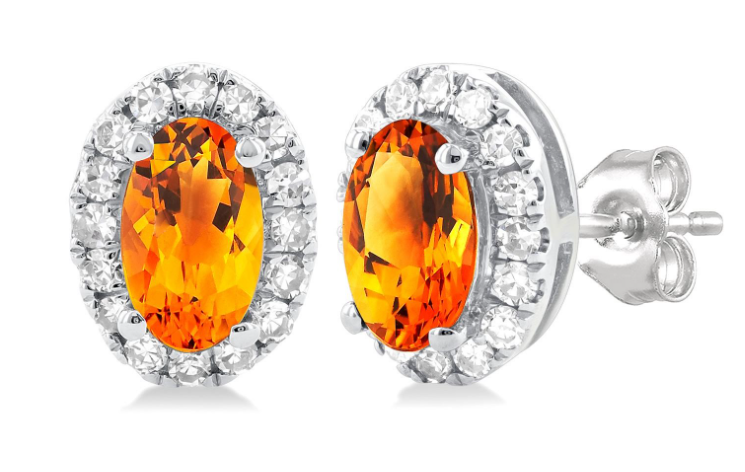 10K WG 5x3 Oval Citrine .13cttw Dia Halo Studs Main image