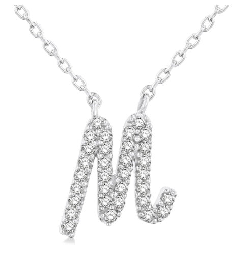 10K WG .10cttw Dia Script Initial M Pendant Main image