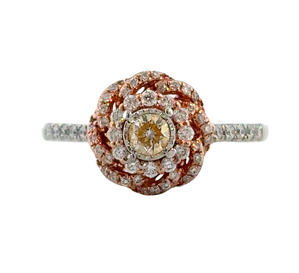 10K White-Rose Gold Diamond Flower Style Ring