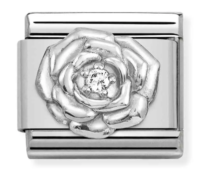 Stainless Steel & Sterling Silver Rose Charm with CZ Main image
