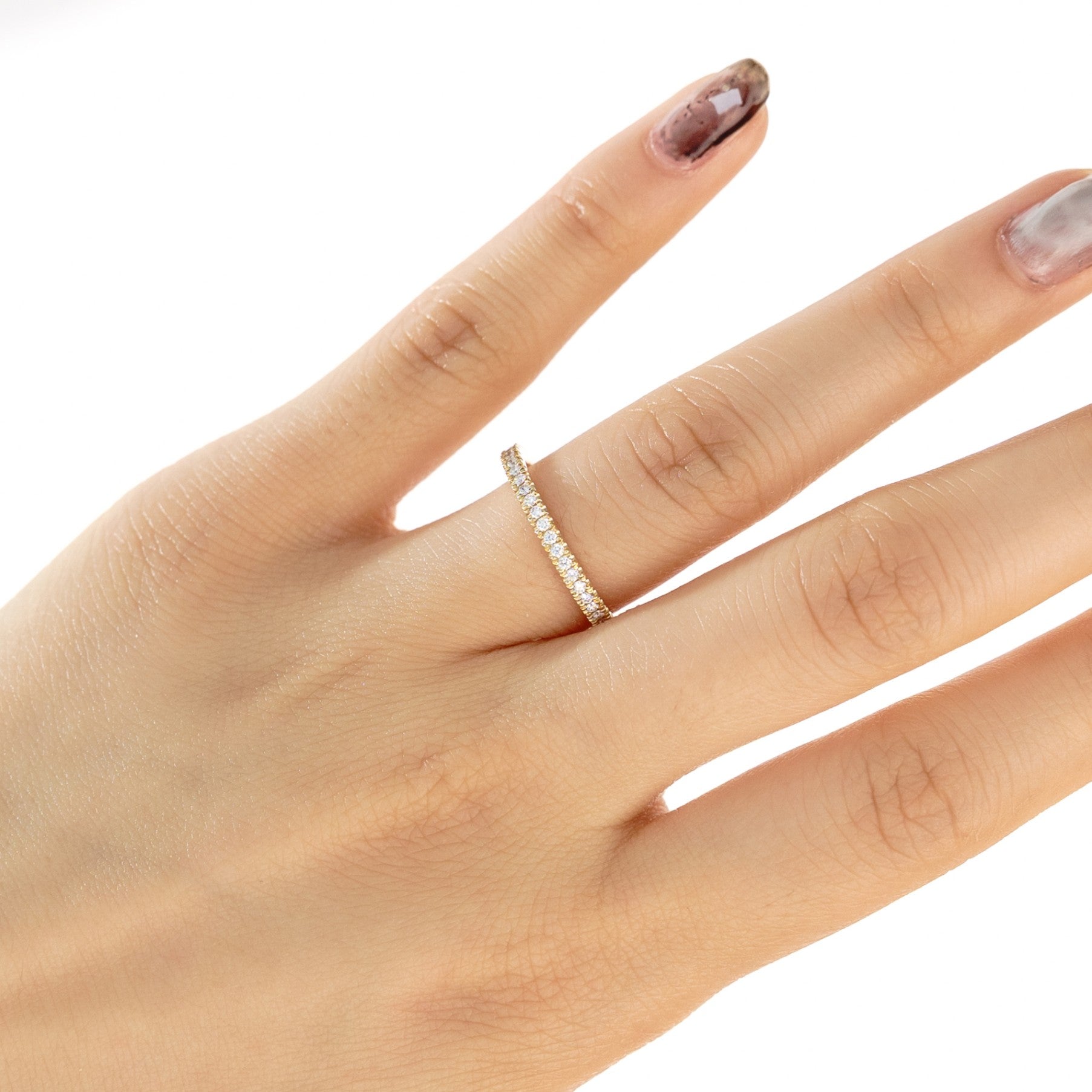 14K Yellow Gold 1/5cttw  Single Row Diamond Stackable Wedding Band
