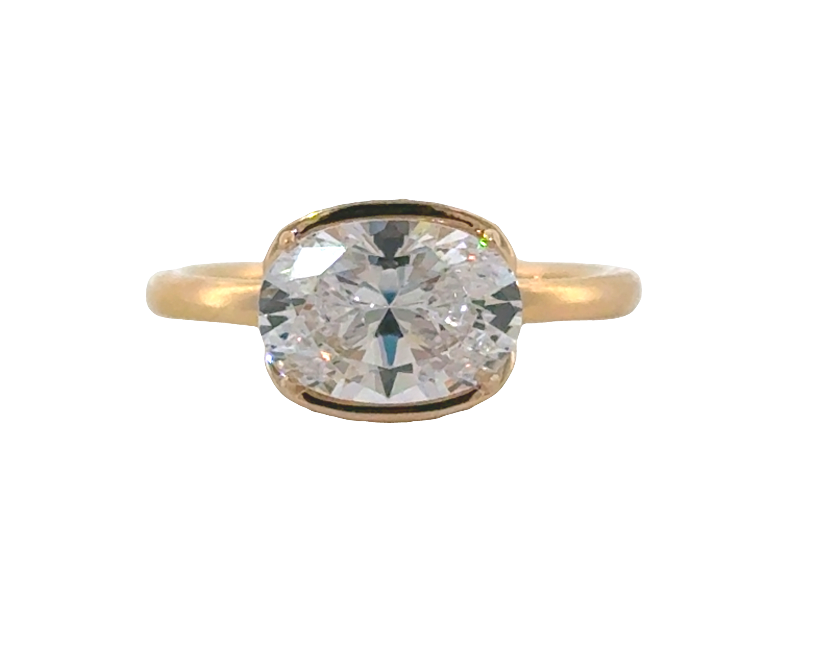14K Yellow Gold East-West Oval Framed Solitaire Semi-Mount with Hidden Halo