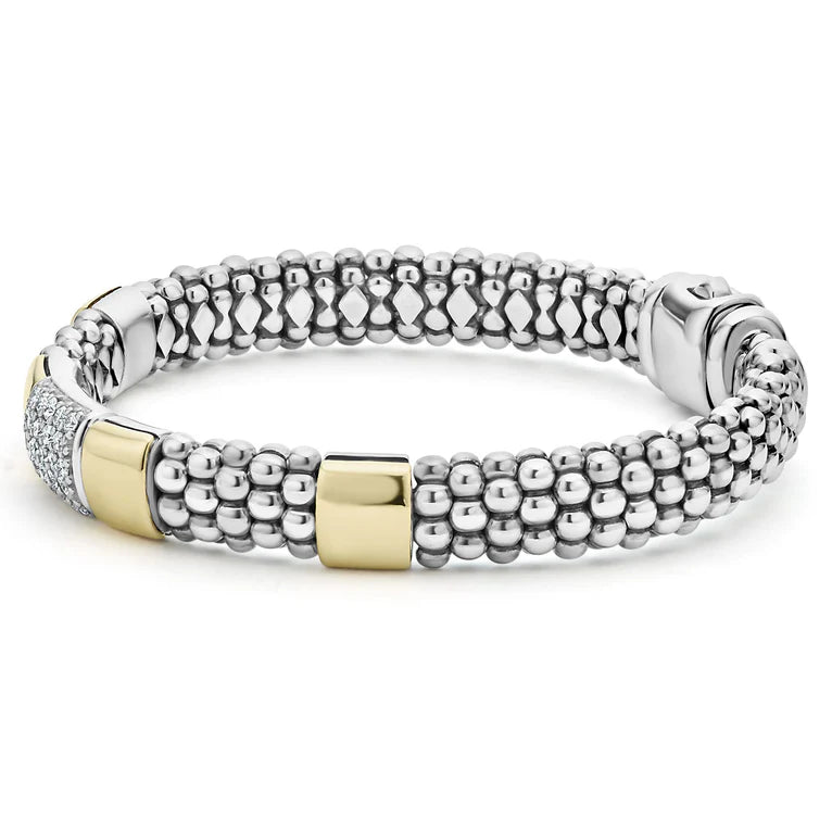 SS/18k High Bar Diamond Pave Field 9mm  Bracelet by Lagos