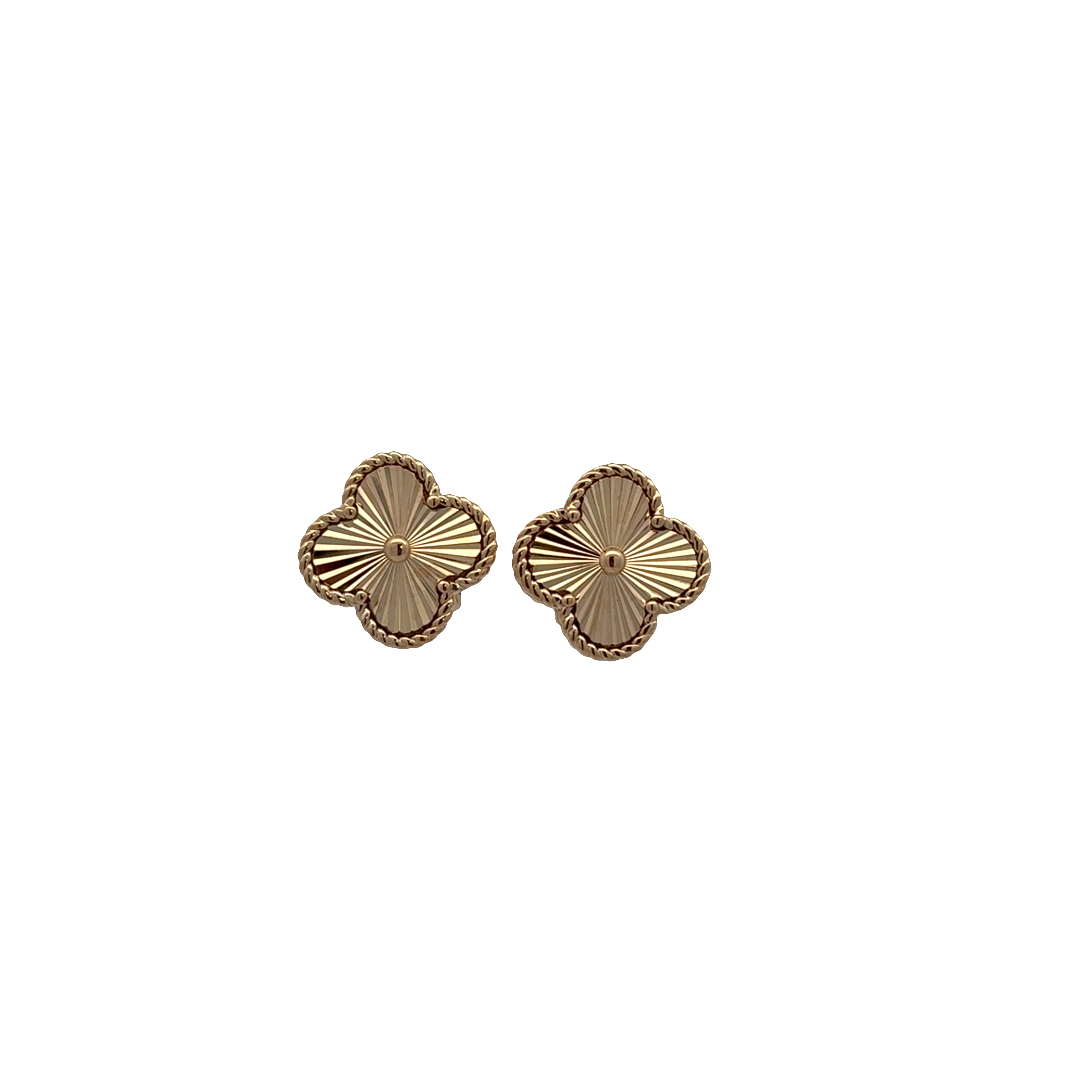 14K YG Fluted Gold Clover Earrings with Omega Backs