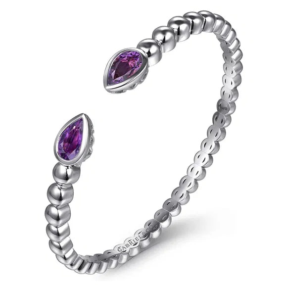 Sterling Silver Bujukan and Pear Shape Amethyst Split Bangle Bracelet by Gabriel NY Secondary image