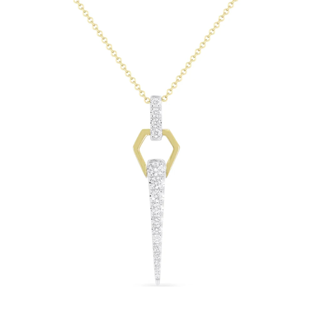 14K Two-Tone Diamond Spike Drop Pendant Necklace