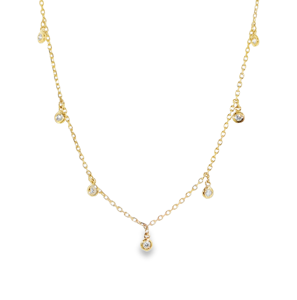 14K Yellow Gold 3/4cttw Diamond Dangle Station Necklace Main image