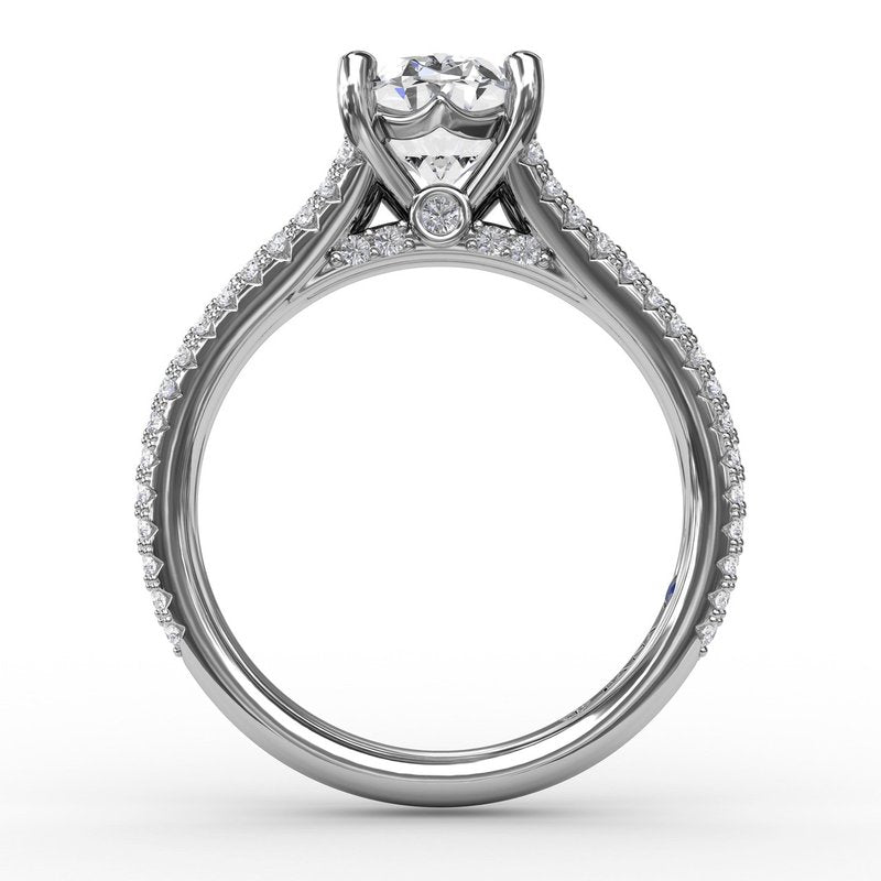 14K WG Oval Diamond Triple Row Tapered Semi-Mount by FANA