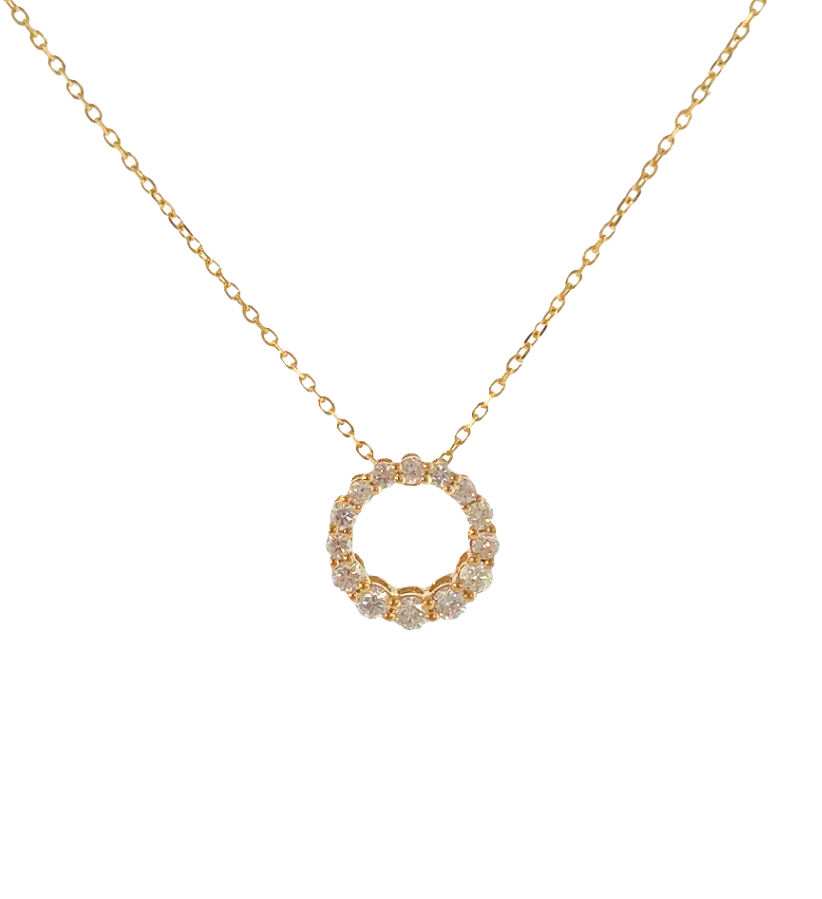 14K Yellow Gold 1/3cttw Graduated Diamond Circle Pendant Necklace