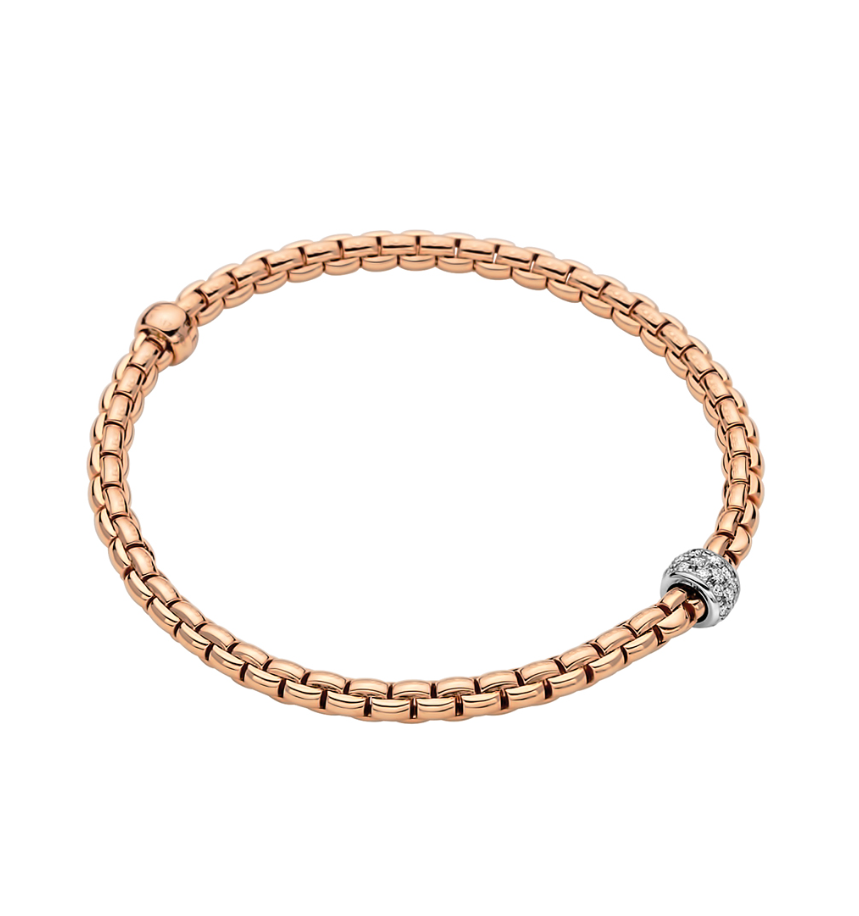 18K Rose-White Gold Eka Diamond Pave Rondel Flex'It Bracelet by FOPE