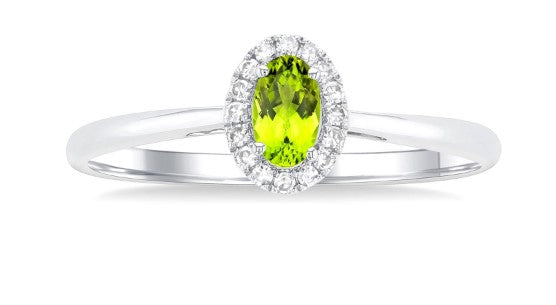 10K WG 5x3 Oval Peridot & .07cttw Dia Halo Ring Main image